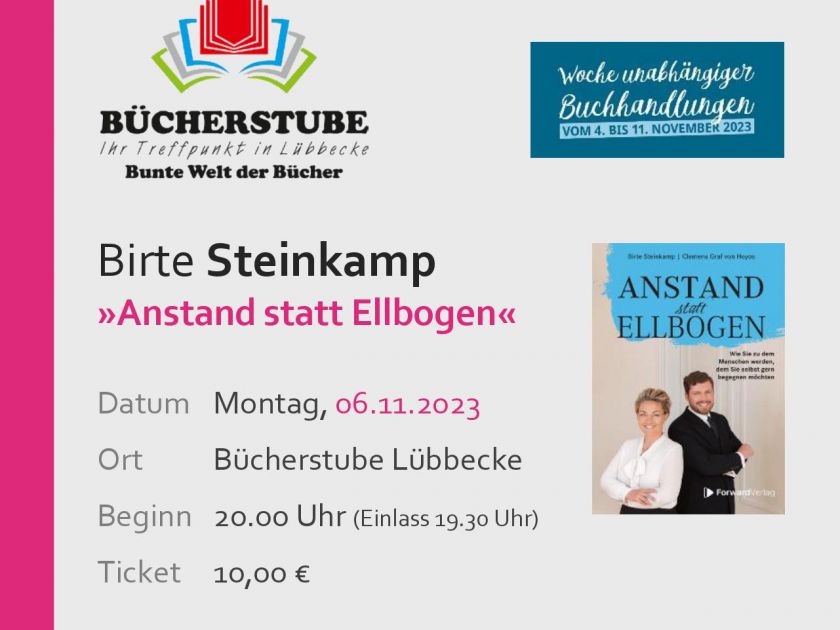 Birte STEINKAMP liest aus "Anstand statt Ellbogen" (Woche unabhängiger Buchhandlungen)